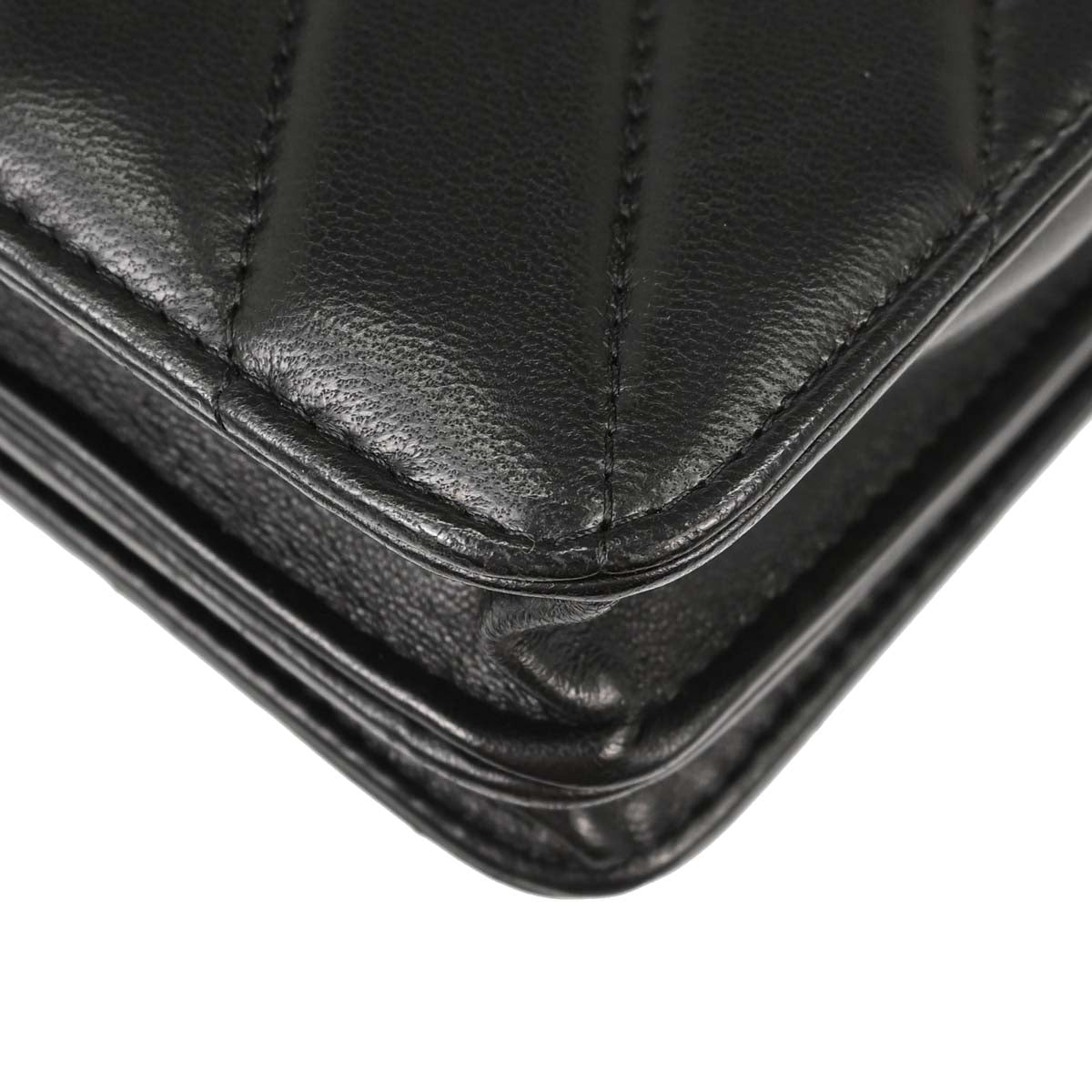 Chanel Black Lambskin Chevron CC Button Chain WOC Shoulder Bag