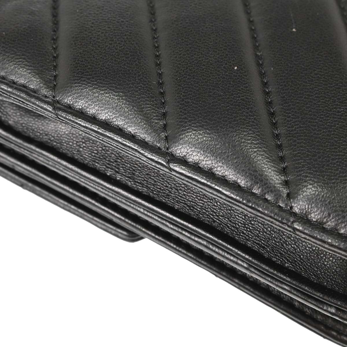 Chanel Black Lambskin Chevron CC Button Chain WOC Shoulder Bag