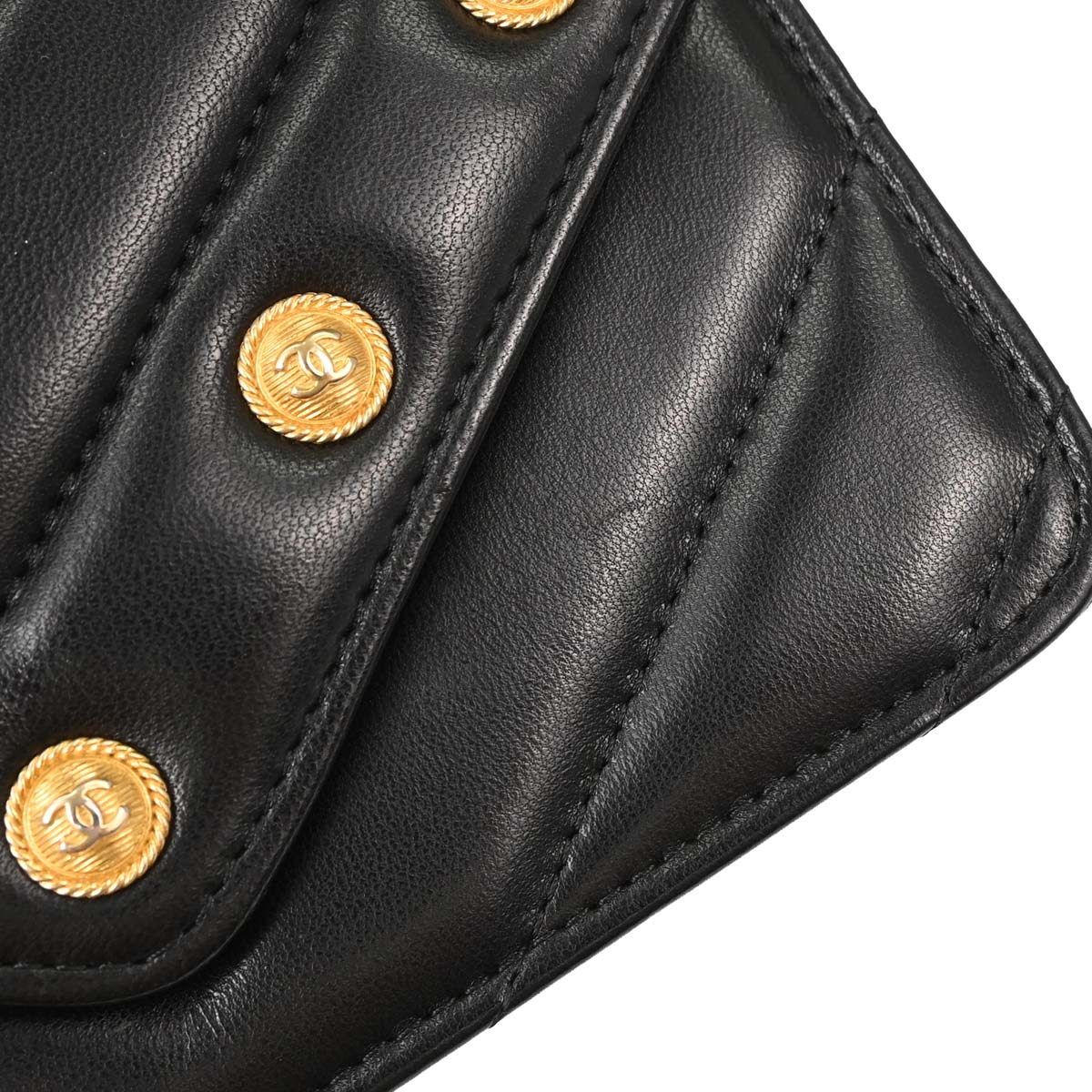 Chanel Black Lambskin Chevron CC Button Chain WOC Shoulder Bag