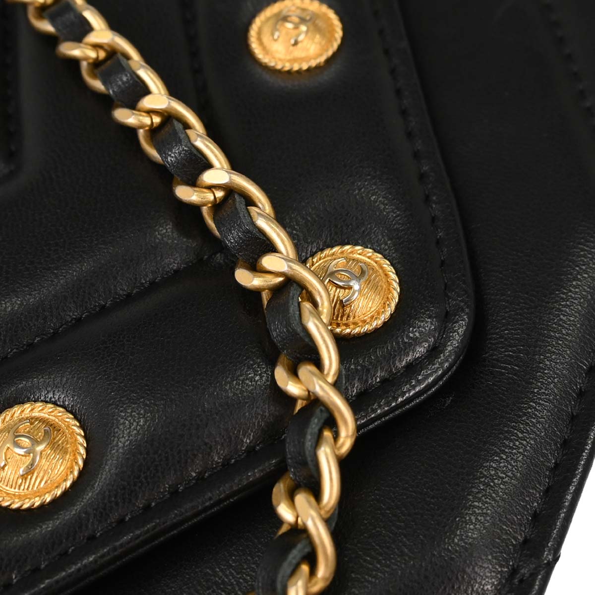 Chanel Black Lambskin Chevron CC Button Chain WOC Shoulder Bag