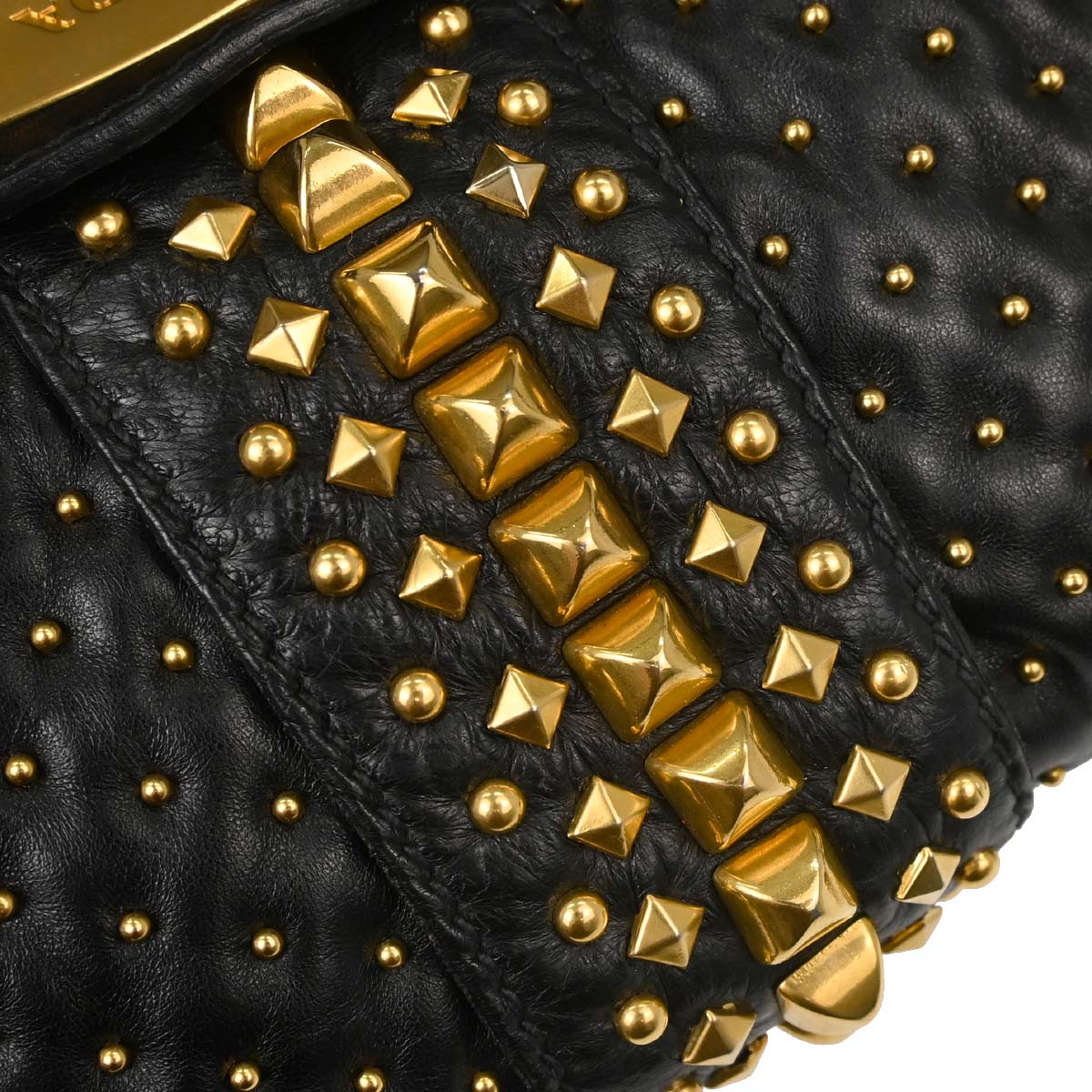 Prada Black Lambskin Faux Fur Studded Shoulder Bag