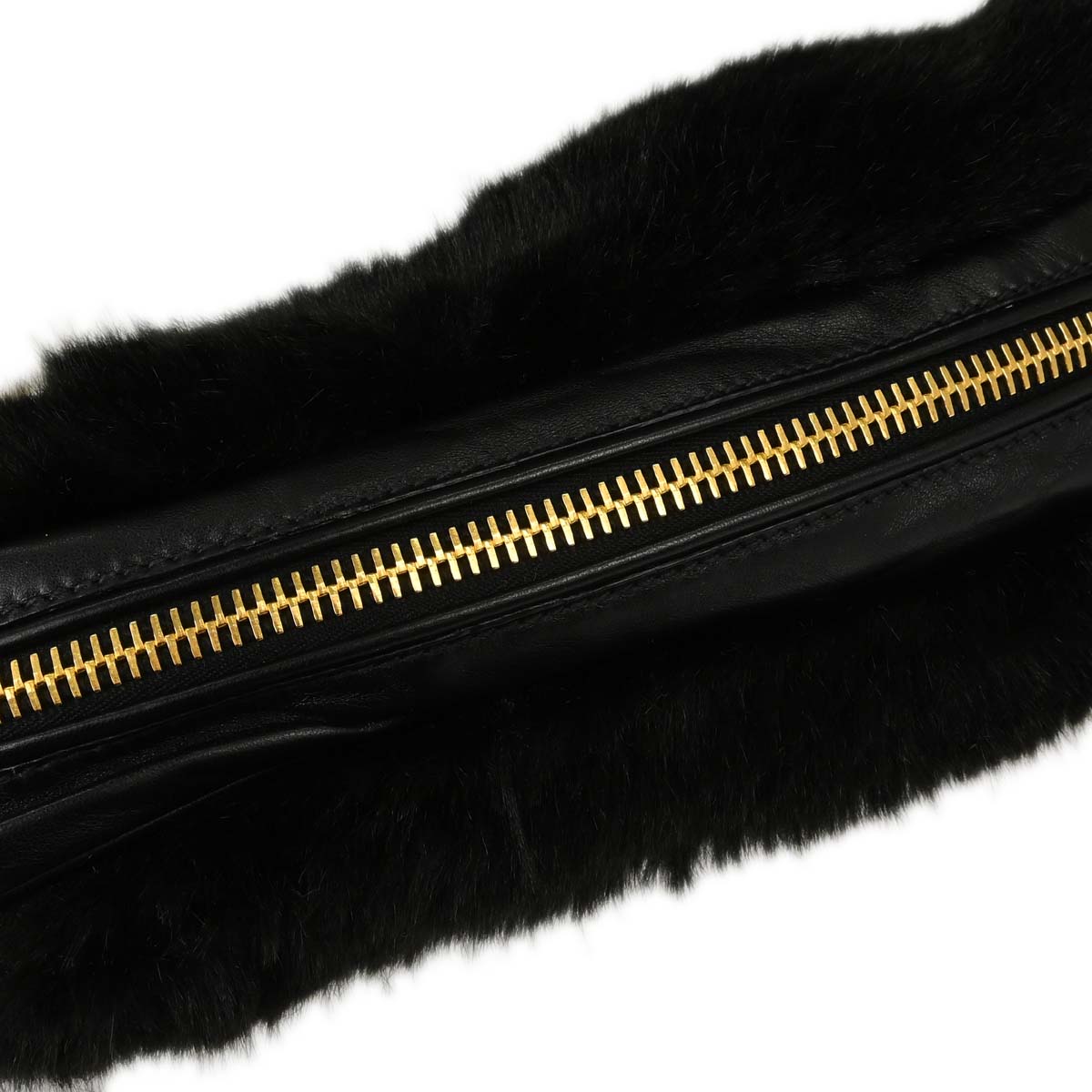 Prada Black Lambskin Faux Fur Studded Shoulder Bag