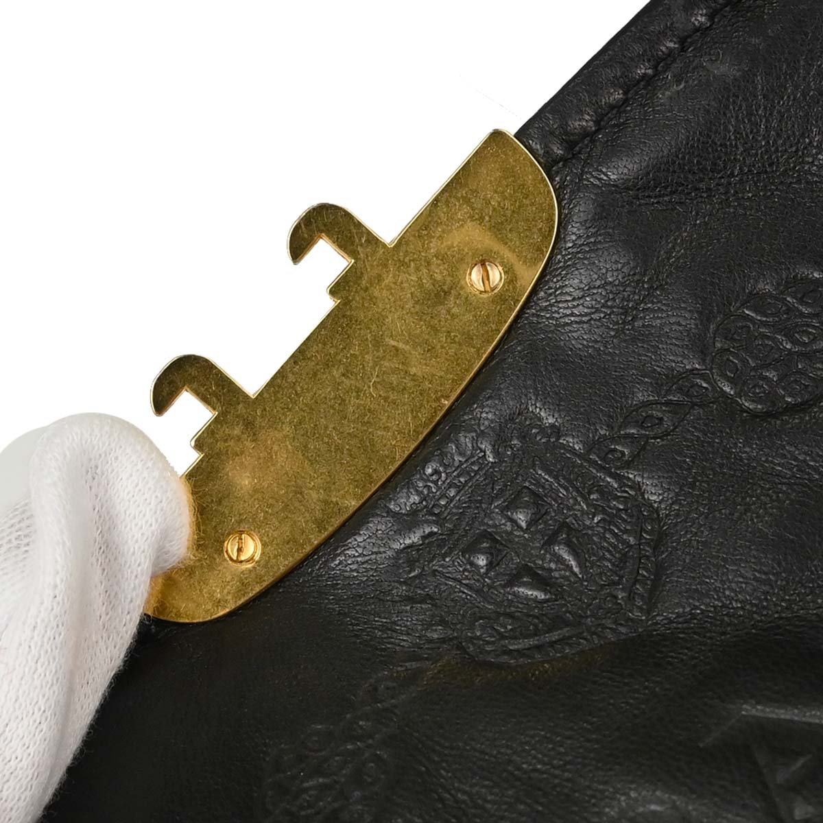 Prada Black Lambskin Faux Fur Studded Shoulder Bag