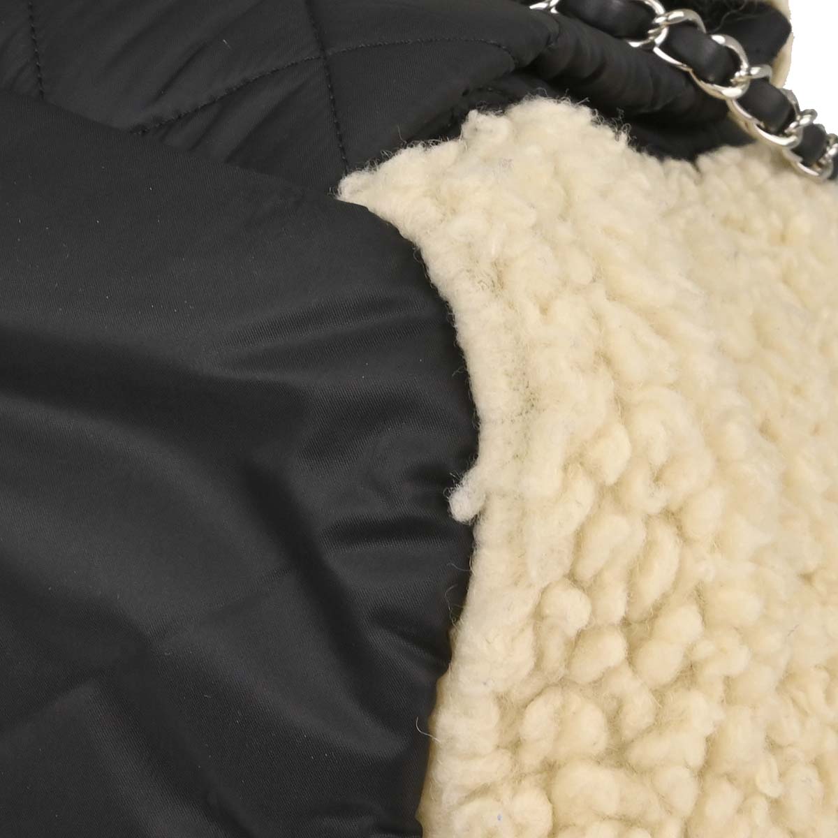 Chanel White Black Wool Nylon Coco Neige Shopping Tote 2way Shoulder Handbag