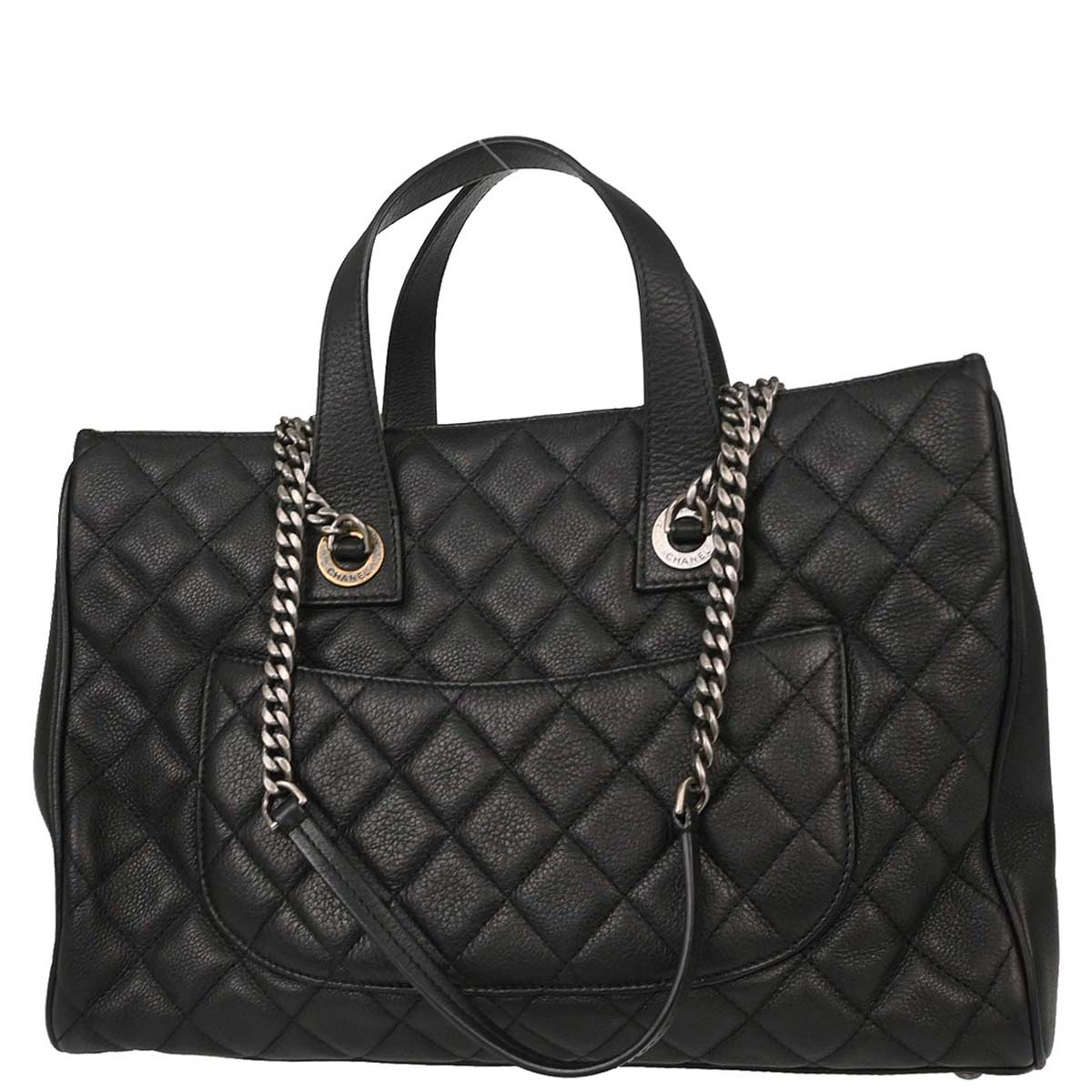 Chanel Black Calfskin Casual Pocket Tote 2way Shoulder Handbag