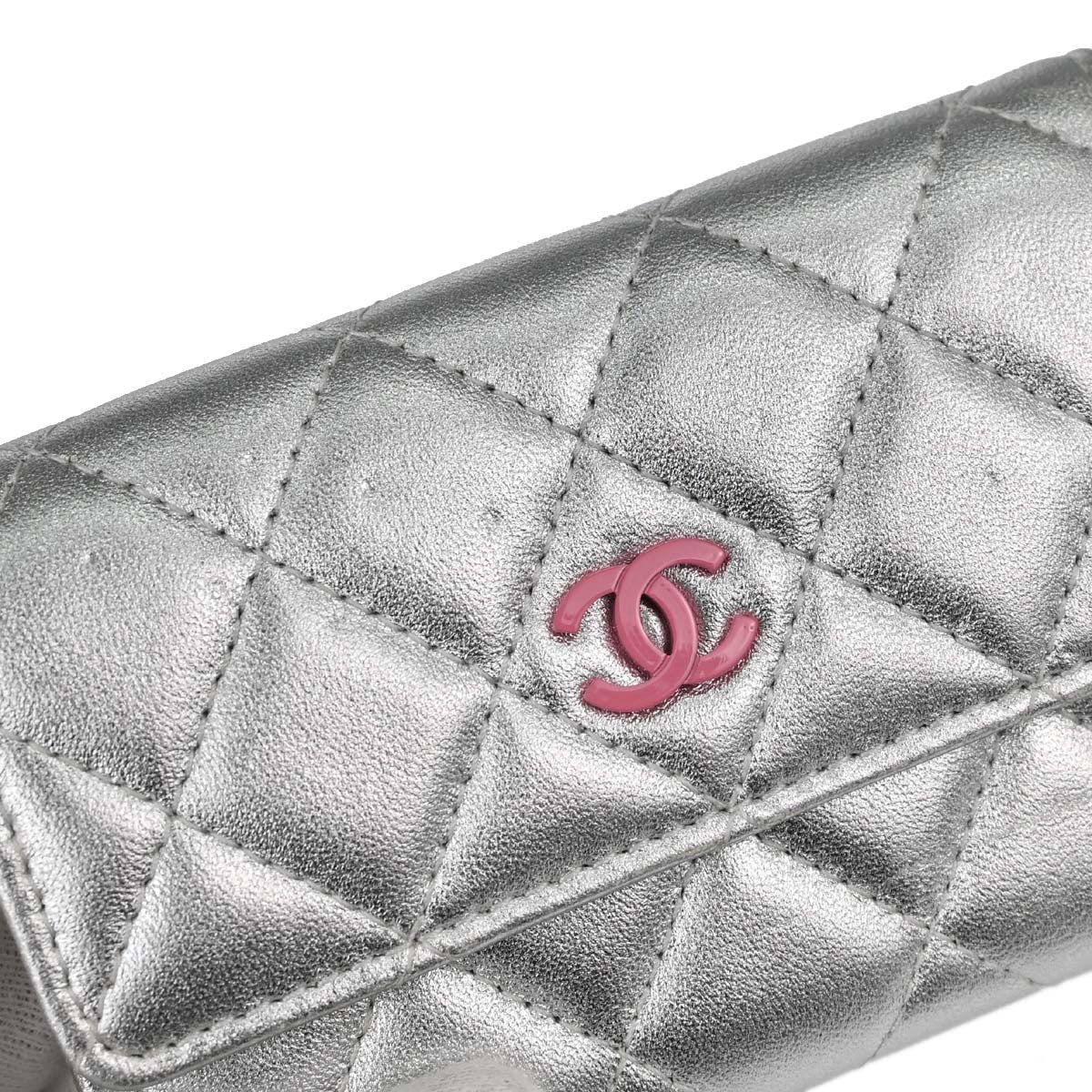 Chanel 2012 Silver Lambskin Cardholder Small Good