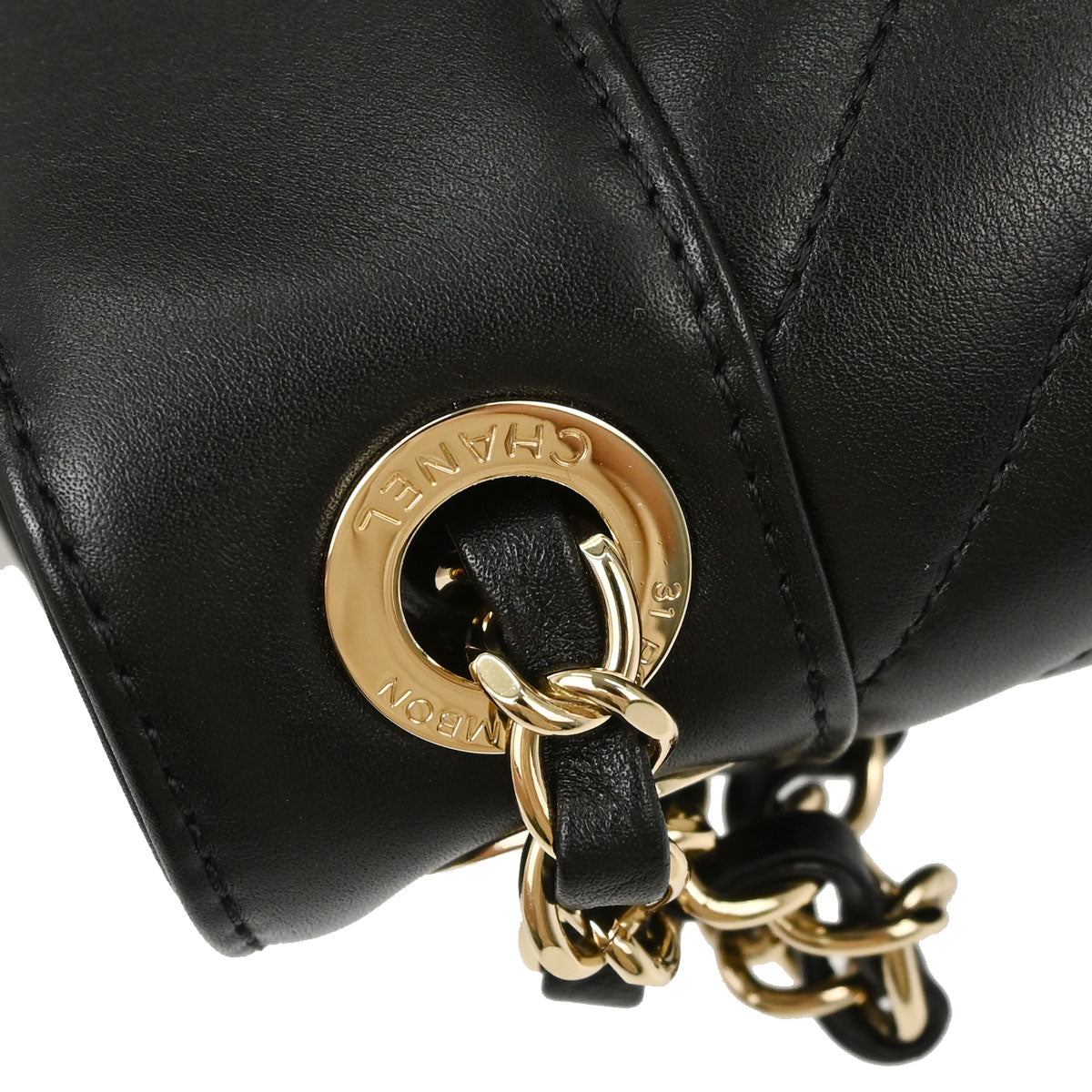 Chanel 2019 Black Lambskin Chevron Straight Flap Shoulder Bag