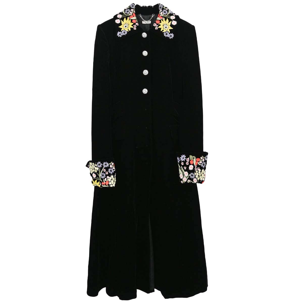 Miu Miu 2019 Embroidery Rhinestone Long Coat Black #38