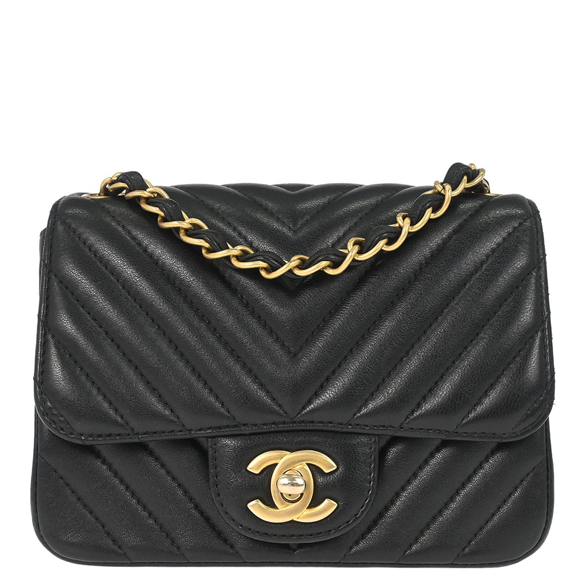 Chanel 2019 Black Lambskin Chevron Mini Classic Square Flap Shoulder Bag 17