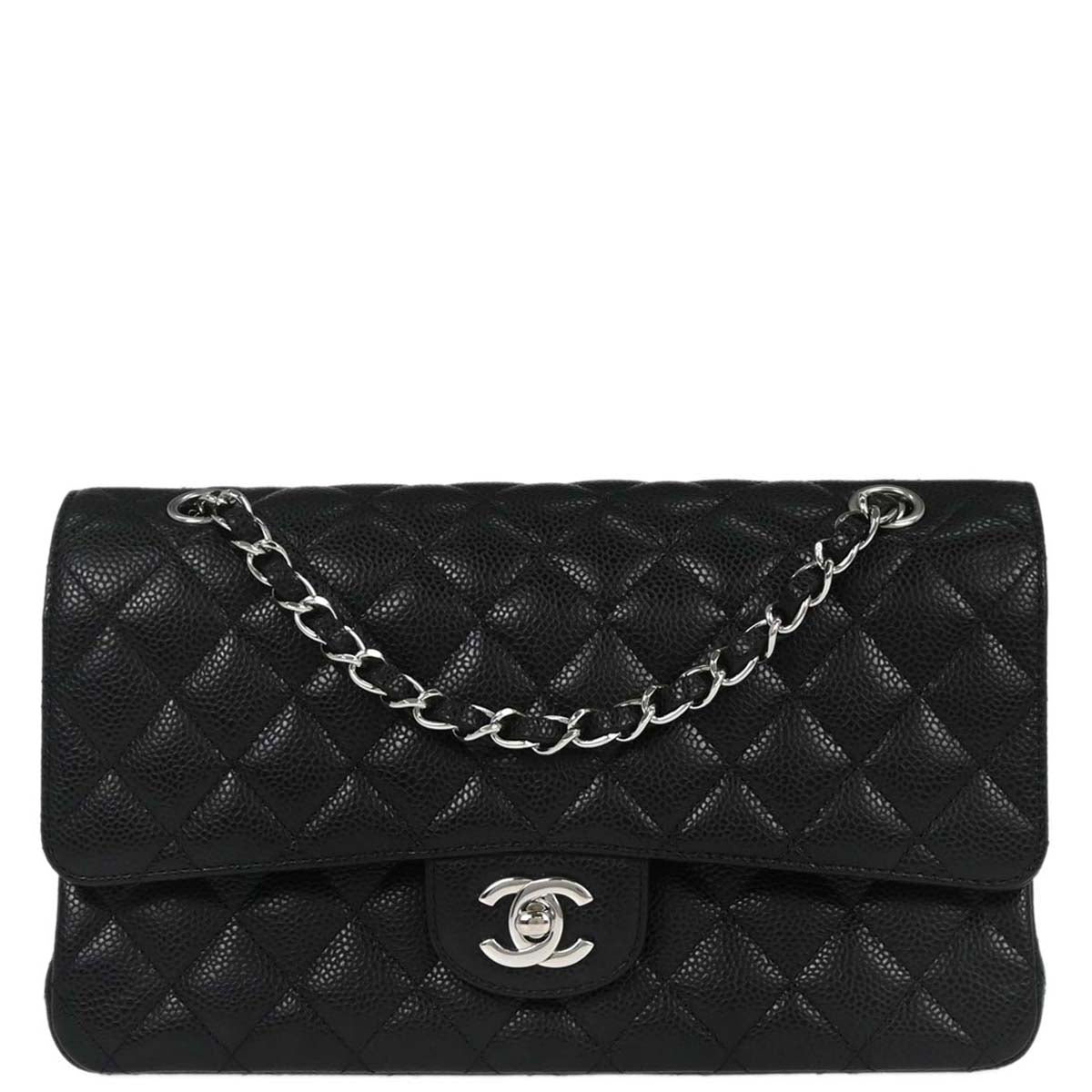 Chanel 2010-2011 Black Caviar Skin Medium Classic Double Flap Shoulder Bag