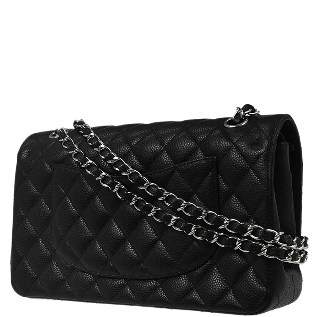 Chanel 2010-2011 Black Caviar Skin Medium Classic Double Flap Shoulder Bag