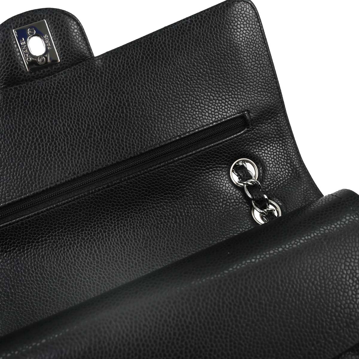 Chanel 2010-2011 Black Caviar Skin Medium Classic Double Flap Shoulder Bag