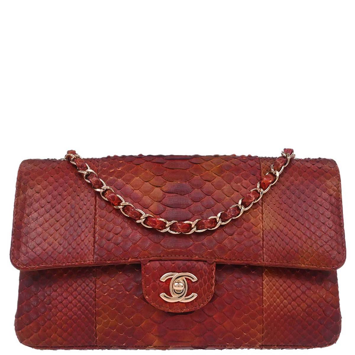 Chanel * Brown Python Medium Classic Double Flap Shoulder Bag