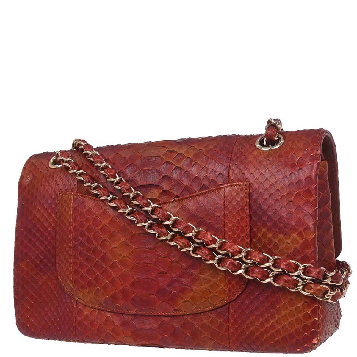 Chanel * Brown Python Medium Classic Double Flap Shoulder Bag