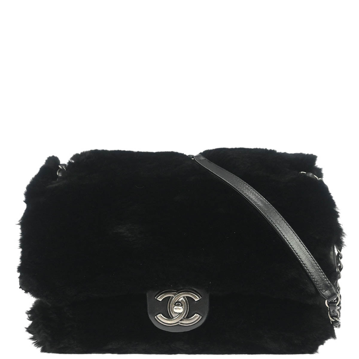 Chanel Black Rabbit Fur Shoulder Bag