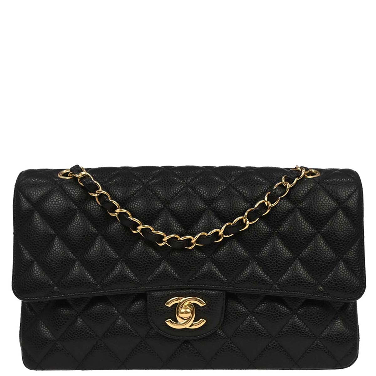 Chanel Black Caviar Skin Medium Classic Double Flap Shoulder Bag