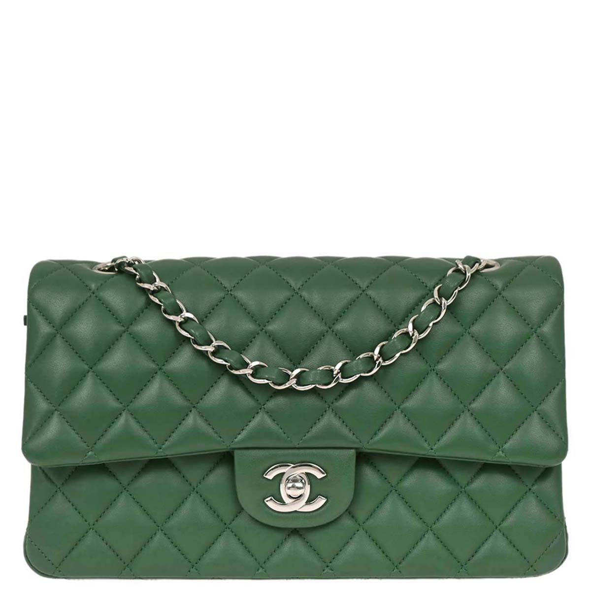 Chanel Green Lambskin Medium Classic Double Flap Shoulder Bag