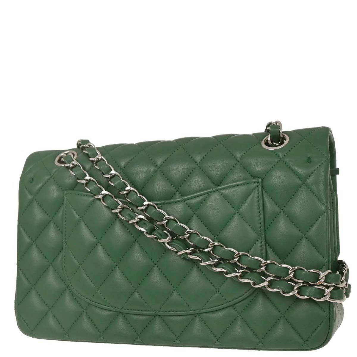 Chanel Green Lambskin Medium Classic Double Flap Shoulder Bag
