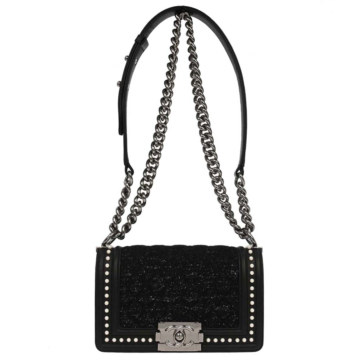 Boy Chanel Black Tweed Lambskin Small Chain Shoulder Bag