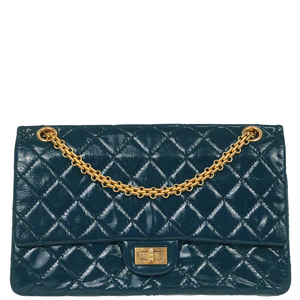 Chanel Blue Patent Leather 2.55 Double Flap Shoulder Bag