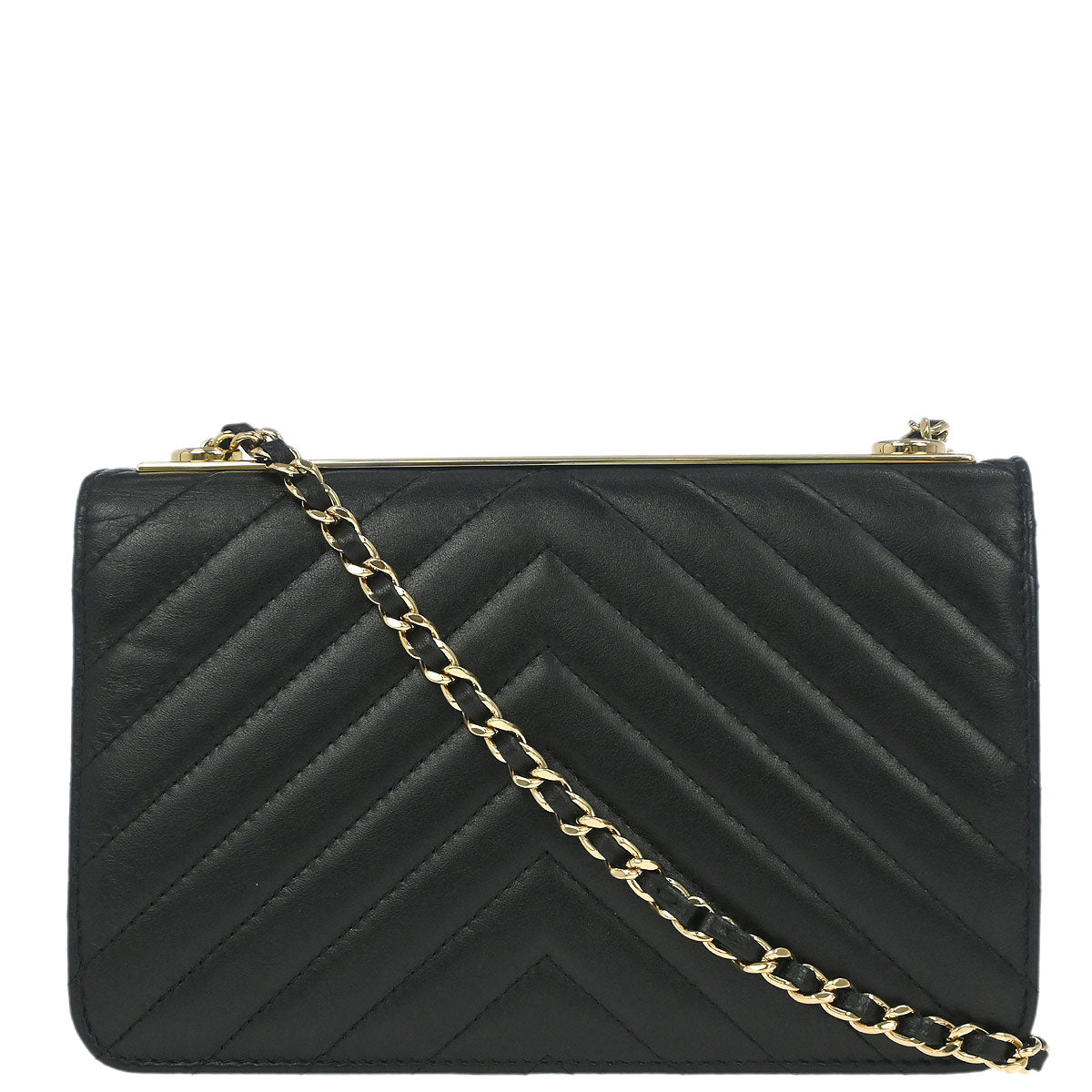 Chanel 2019 Black Lambskin Chevron Trendy CC WOC Wallet on Chain Bag