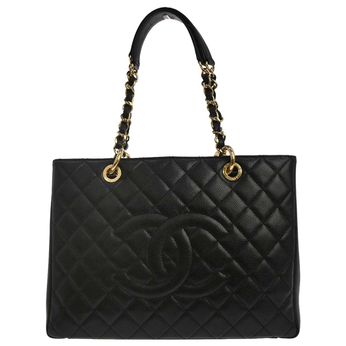 Chanel Black Caviar Skin Grand Shopping Tote GST Chain Handbag