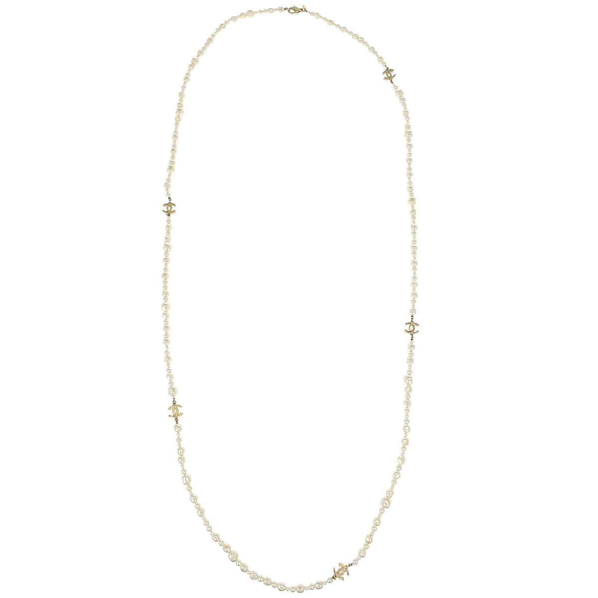 Chanel Chain Necklace Gold Costume Pearl 12C