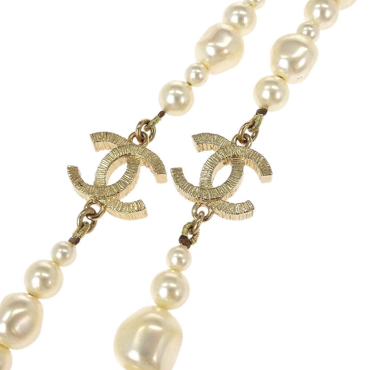 Chanel Chain Necklace Gold Costume Pearl 12C