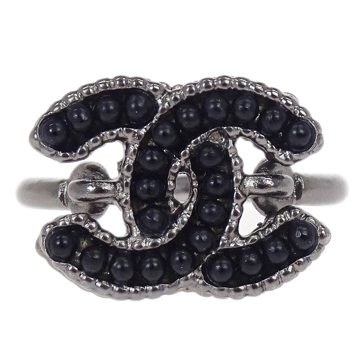 Chanel Ring Silver Black CC #49 A12A