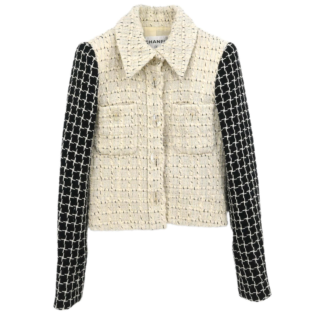 Chanel 2017 Single Breasted Tweed Jacket Ivory #38
