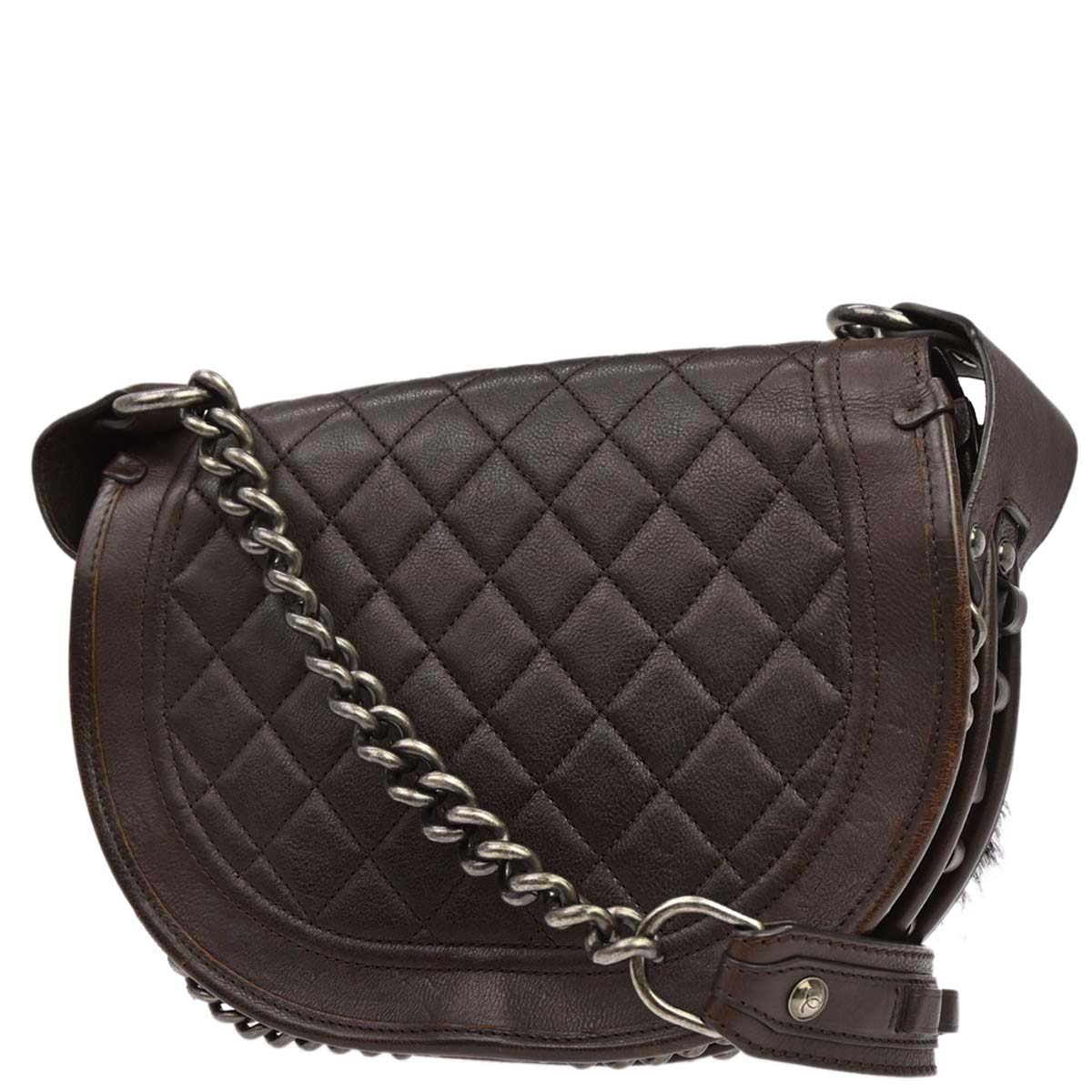 Chanel 2014 Brown Calfskin Pony Hair Paris-Dallas Saddle Shoulder Bag