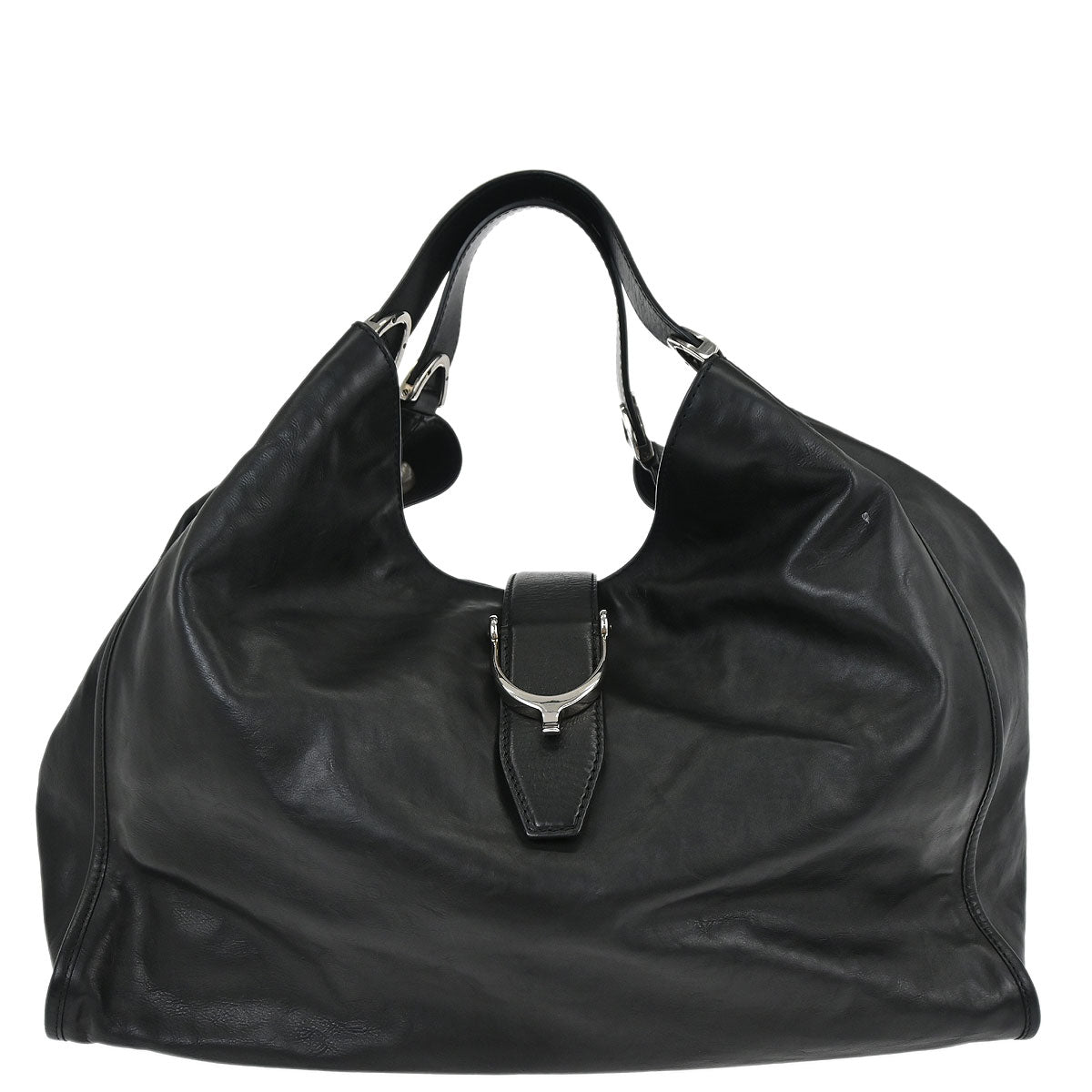 Gucci Black Leather Soft Stirrup Tote Bag