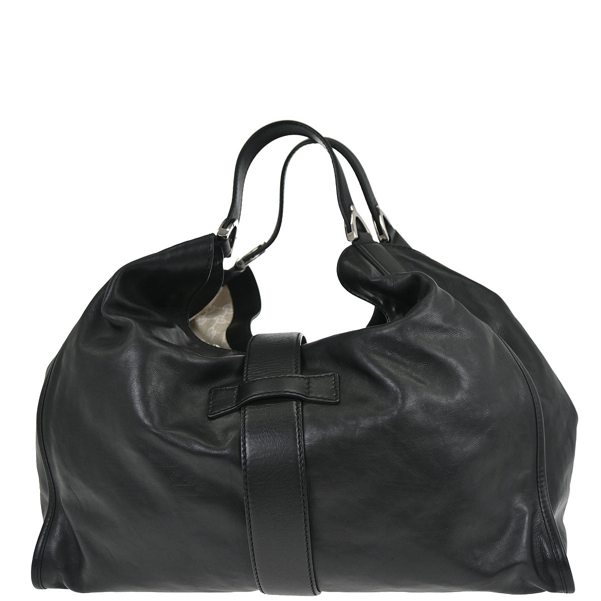 Gucci Black Leather Soft Stirrup Tote Bag