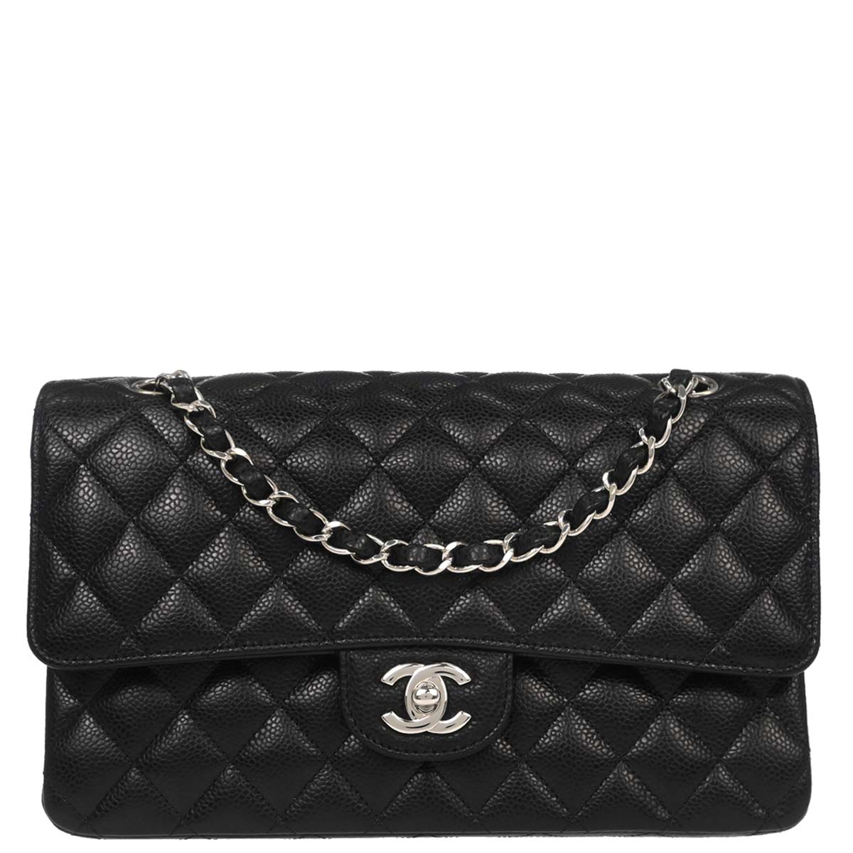 Chanel Black Caviar Skin Medium Classic Double Flap Shoulder Bag
