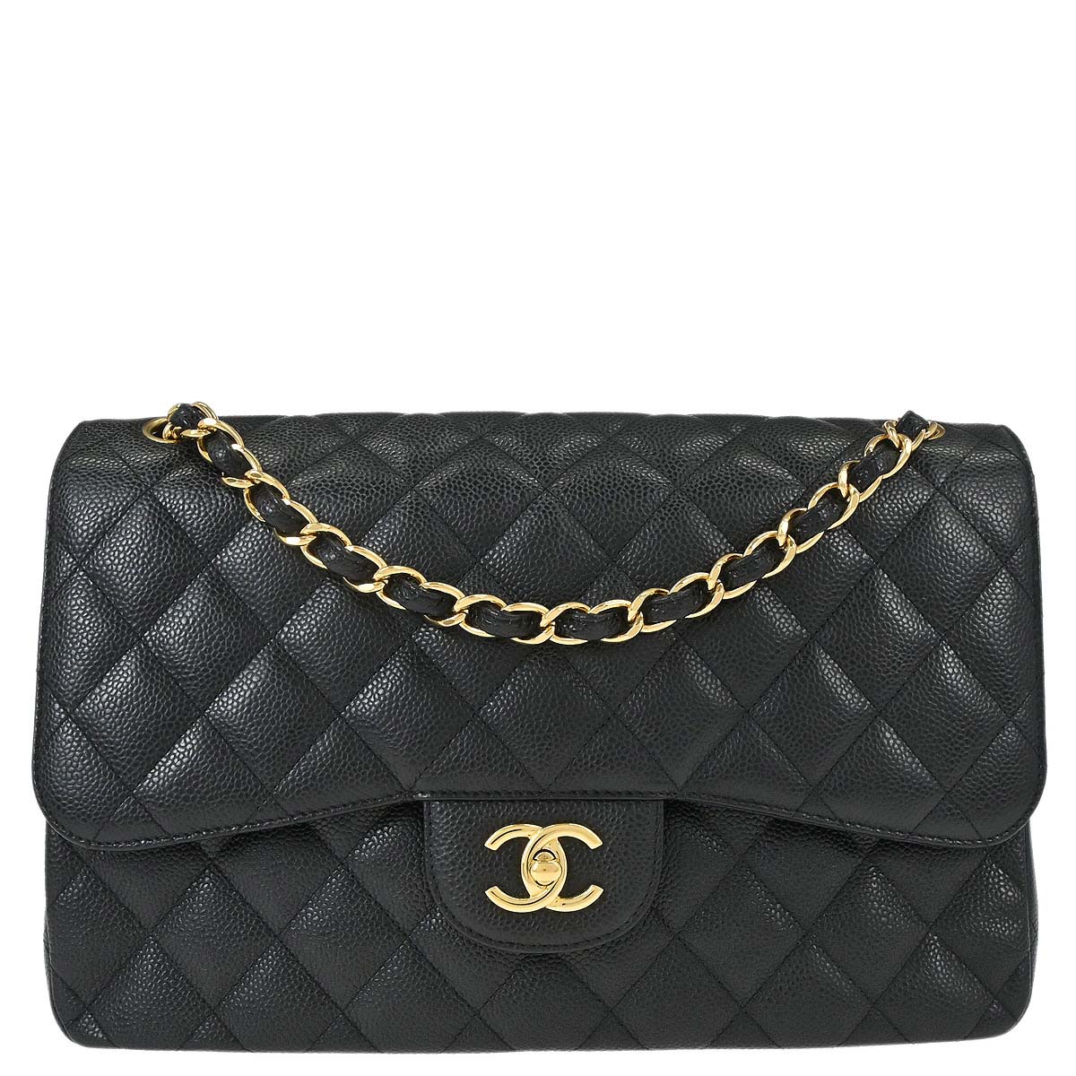 Chanel Black Caviar Skin Jumbo Classic Double Flap Shoulder Bag