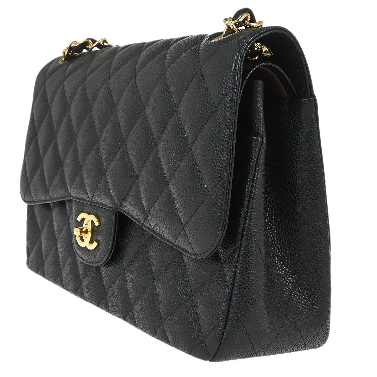 Chanel Black Caviar Skin Jumbo Classic Double Flap Shoulder Bag