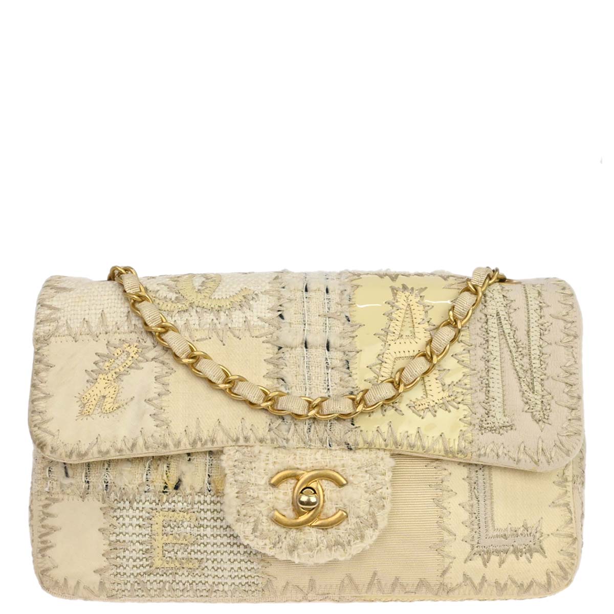 Chanel Ivory Tweed Patchwork Shoulder Bag