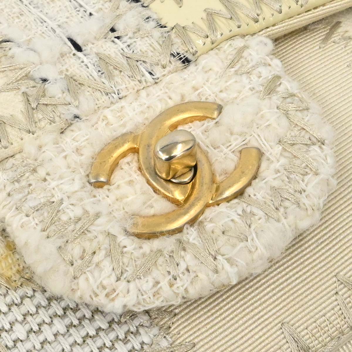Chanel Ivory Tweed Patchwork Shoulder Bag