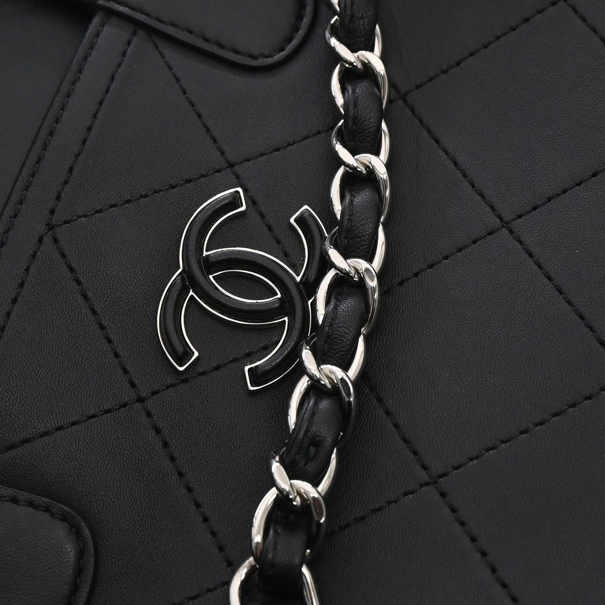 Chanel Black Calfskin Shopping Tote 2way Shoulder Handbag