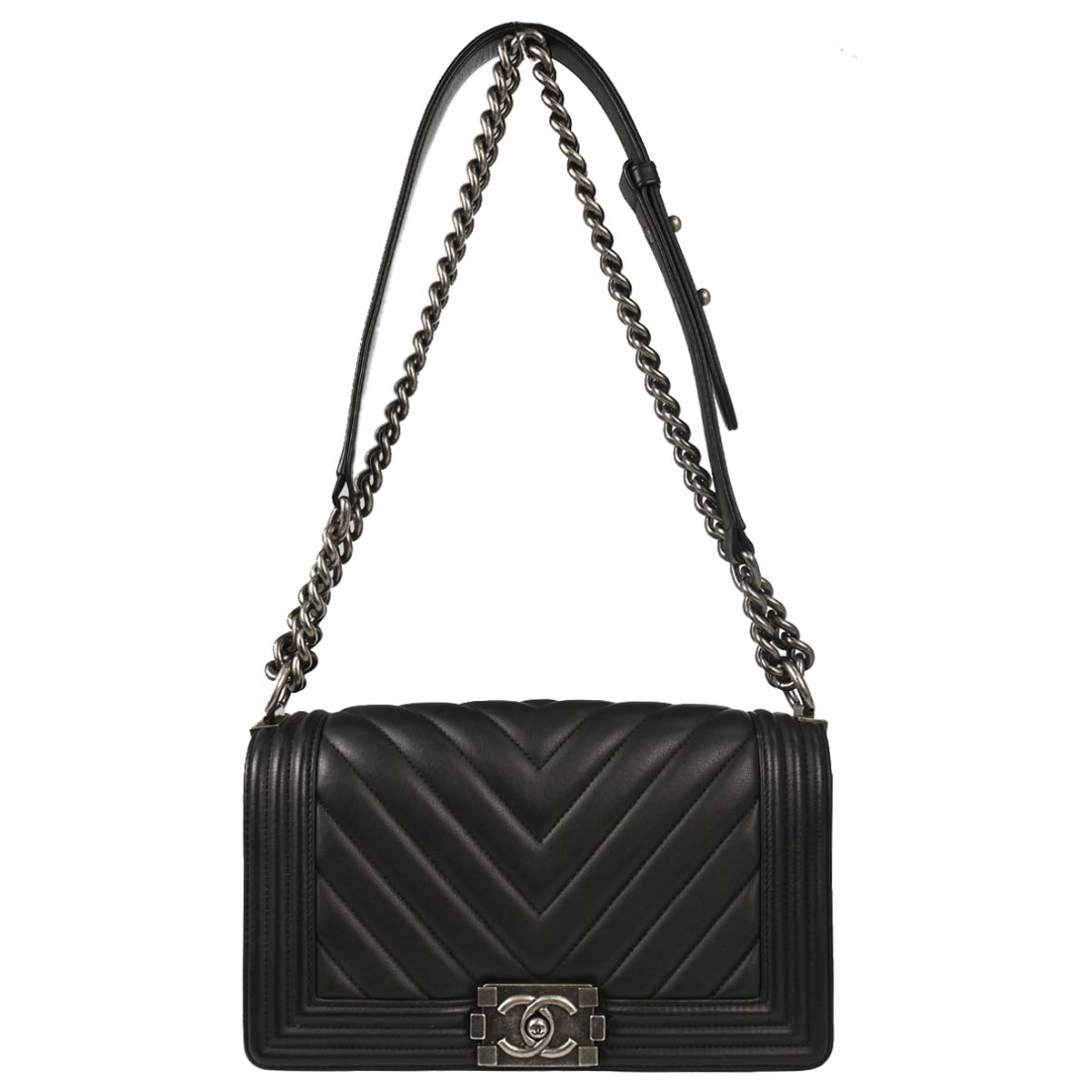 Boy Chanel Black Lambskin Chevron Medium Shoulder Bag