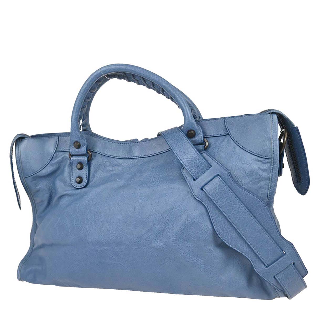 Balenciaga Blue Lambskin City Medium 2way Shoulder Handbag