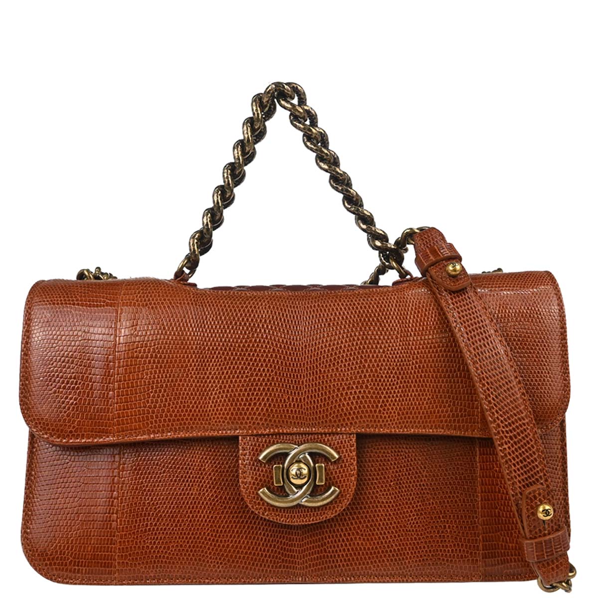 Chanel * Brown Lizard Perfect Edge Flap 2way Shoulder Handbag