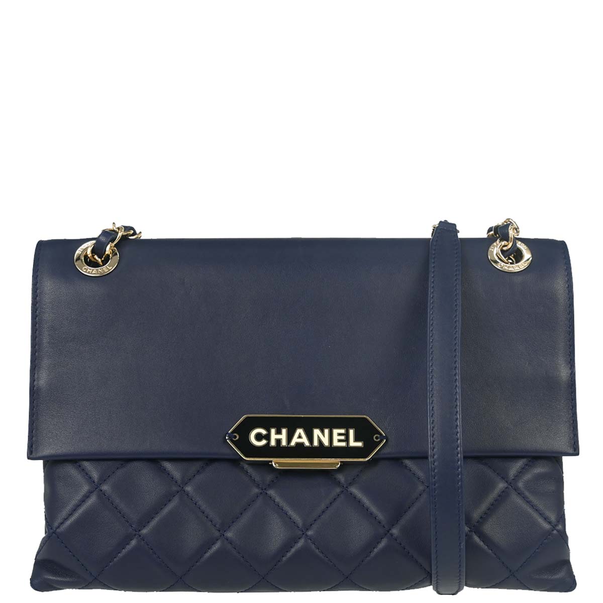 Chanel Navy Lambskin Label Click Flap Shoulder Bag