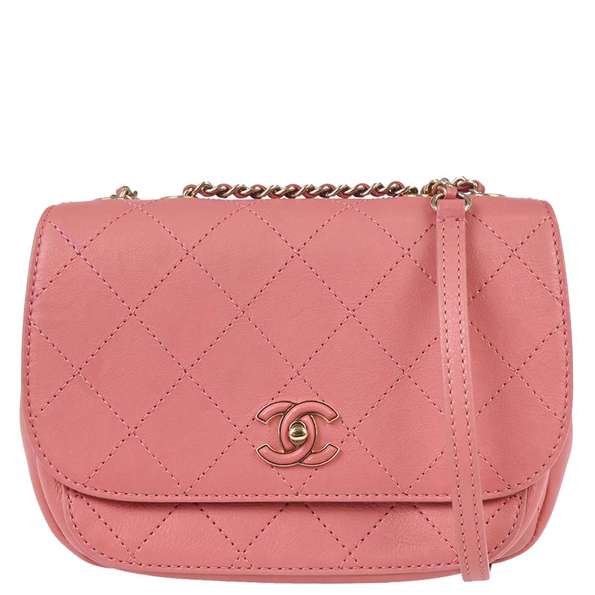Chanel Pink Calfskin Stitched CC Flap Shoulder Bag