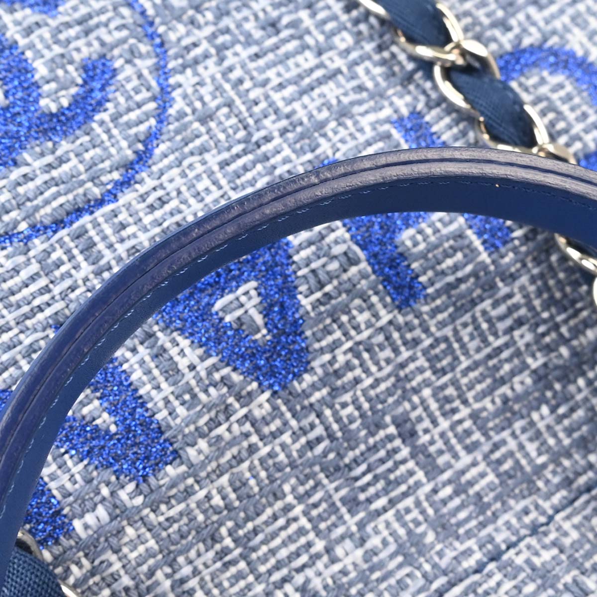 Chanel Blue Tweed Medium Deauville 2way Shoulder Tote Handbag