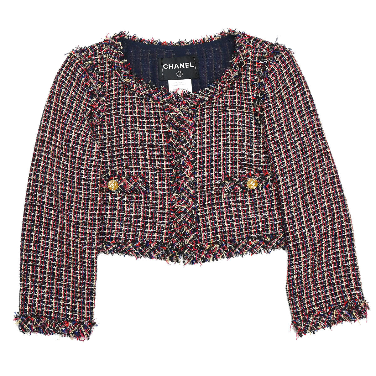 Chanel 2010 Collarless Tweed Jacket Navy #36