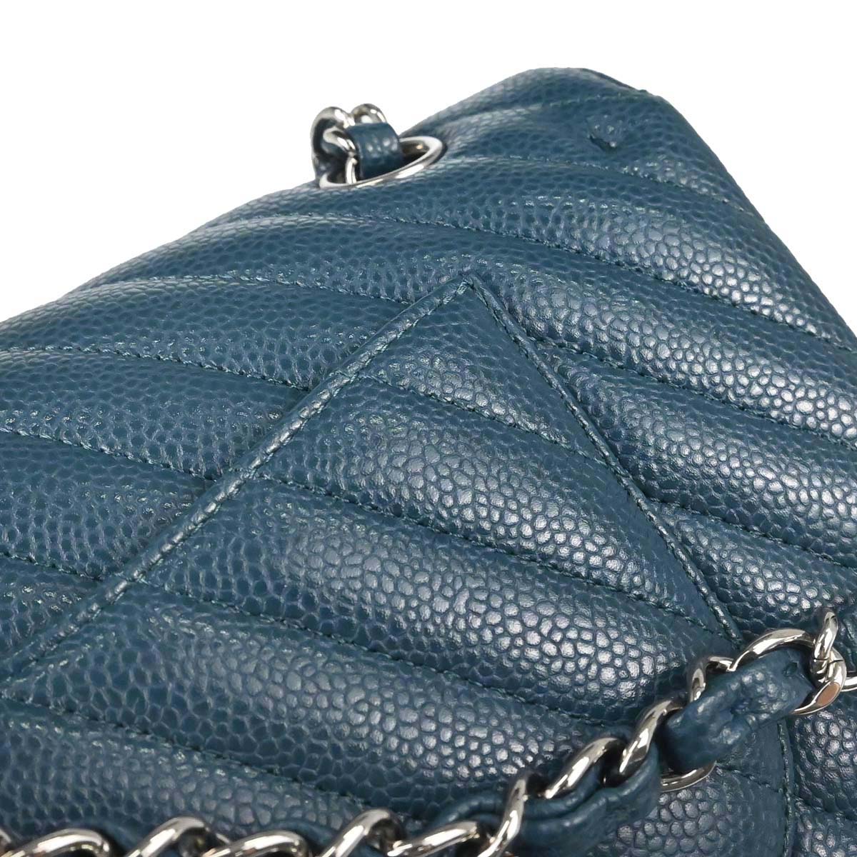 Chanel Blue Caviar Skin Chevron Medium Classic Double Flap Shoulder Bag