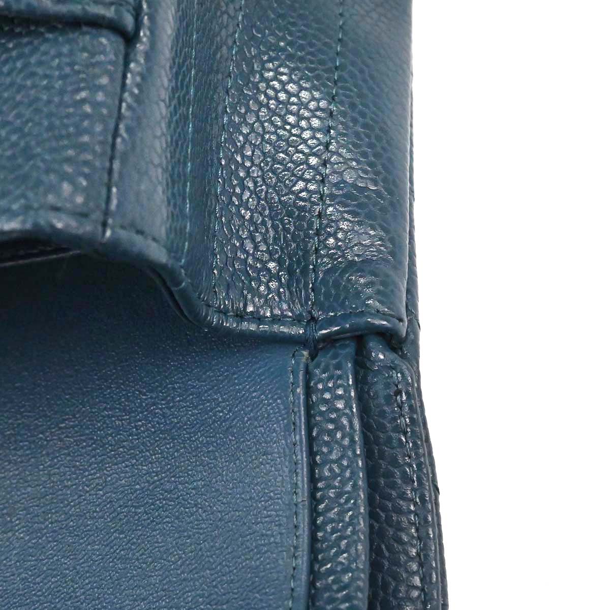 Chanel Blue Caviar Skin Chevron Medium Classic Double Flap Shoulder Bag