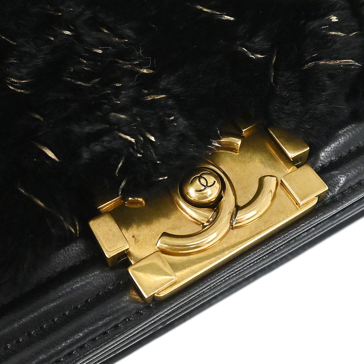Boy Chanel 2015-2016 Black Lambskin Lapin Fur Small Chain Shoulder Bag