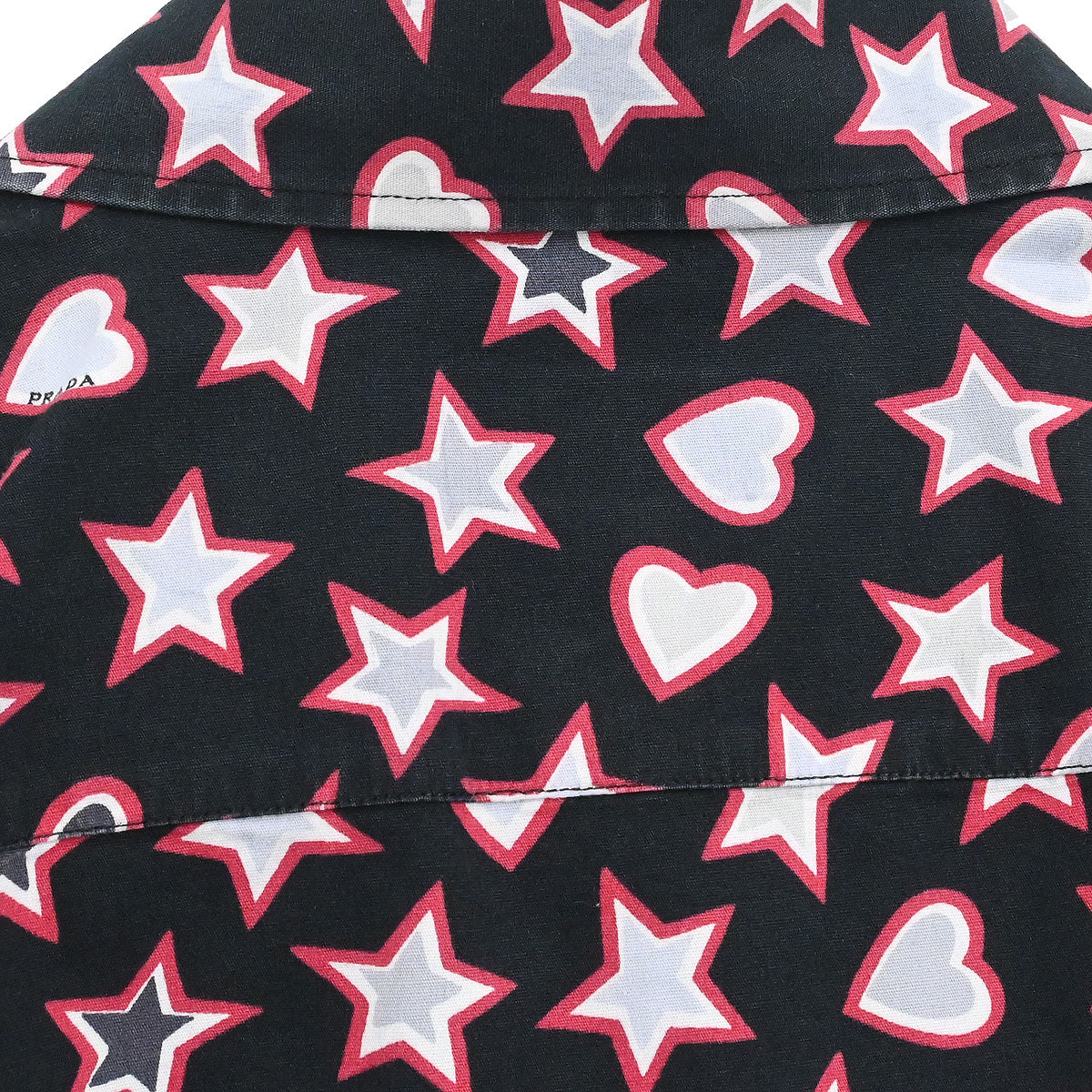 Prada 2015 Star Heart Short Sleeve Blouse Shirt Top Black #44